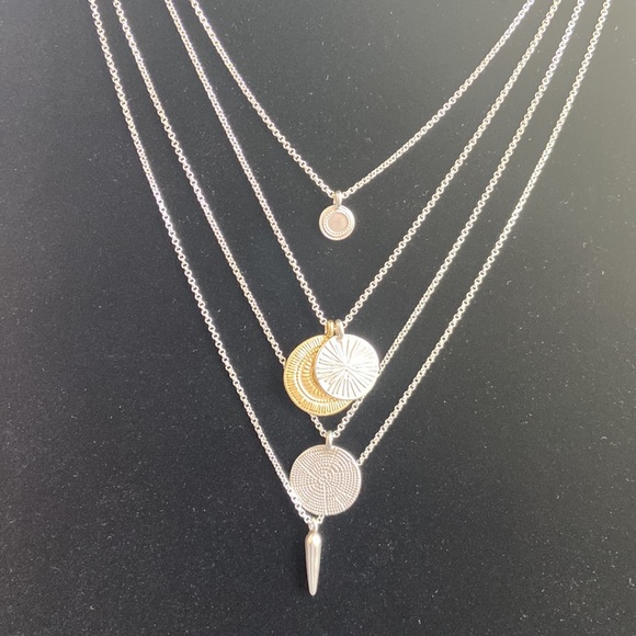 Lucky Brand Two Tones Hammered Coin Layered 13” Necklace - Boho - Picture 5 of 8